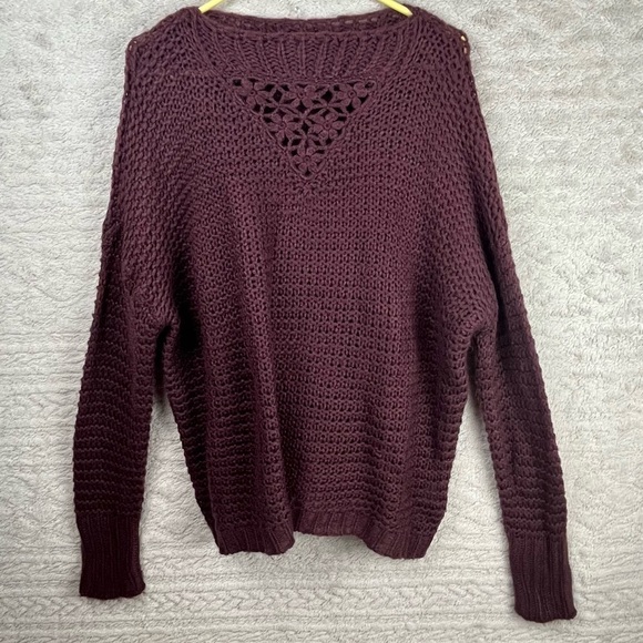 Easel Whimsigoth Burgundy Knit Sweater Floral Accent Boatneck Large - Picture 1 of 12